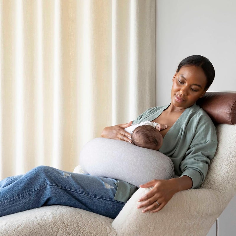 bbhugme Adjustable Nursing Pillow - Breastfeeding, Bottle Feeding, Baby Support - Adjustable Firmness and Fit - Washable Pillow Cover - Grey Melange - Image 1