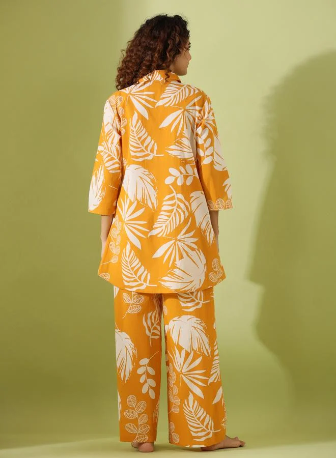 Sanskrutihomes  Women Tropical Printed Pure Cotton Shirt and Pyjama Set for Women | Best Price UAE