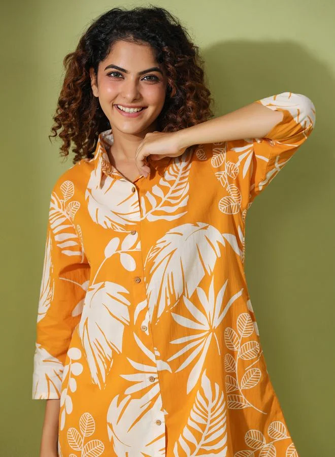 Sanskrutihomes  Women Tropical Printed Pure Cotton Shirt and Pyjama Set for Women | Best Price UAE