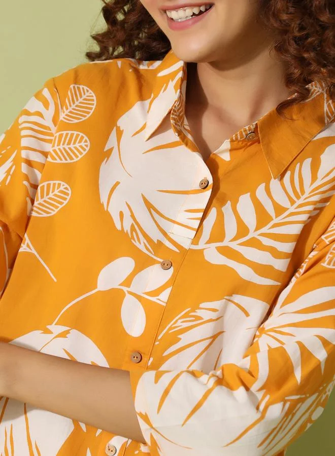 sanskrutihomes Sanskrutihomes Women Tropical Printed Pure Cotton Shirt and Pyjama Set