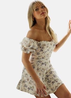 يونيكي White Sweetheart Neck Floral Print Fit & Flared Dress  - Image 3
