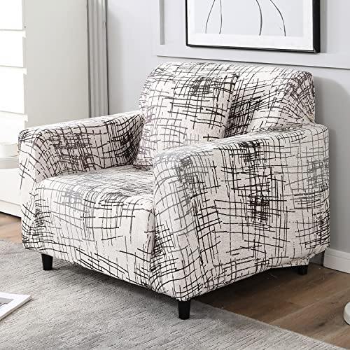 HOKIPO Elastic Stretchable Sofa Cover 1 Seater, Beige Brown Line (AR-4093-D7) - Image 2