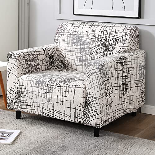 HOKIPO Elastic Stretchable Sofa Cover 1 Seater, Beige Brown Line (AR-4093-D7) - Image 1