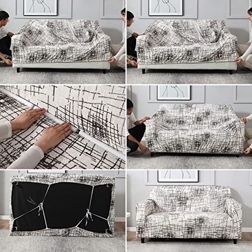 HOKIPO Elastic Stretchable Sofa Cover 1 Seater, Beige Brown Line (AR-4093-D7) - Image 3