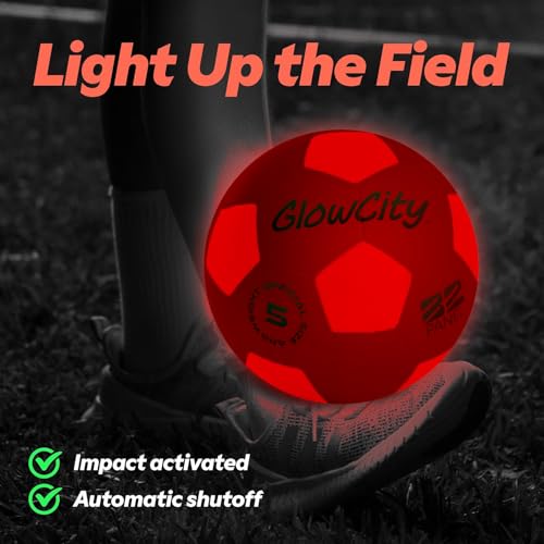 GlowCity Glow in The Dark Soccer Ball | Light Up Indoor/Outdoor Soccer Ball with 2 LED Lights | Pre-Installed Batteries | Fun Gift for Teens - Image 2