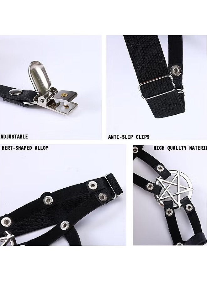 Depend Women Adjustable Leather Thigh Garter - 2 PCS Star Shaped Leg Garter With Clips Punk Goth Garters For Thigh-high Socks  - Image 4