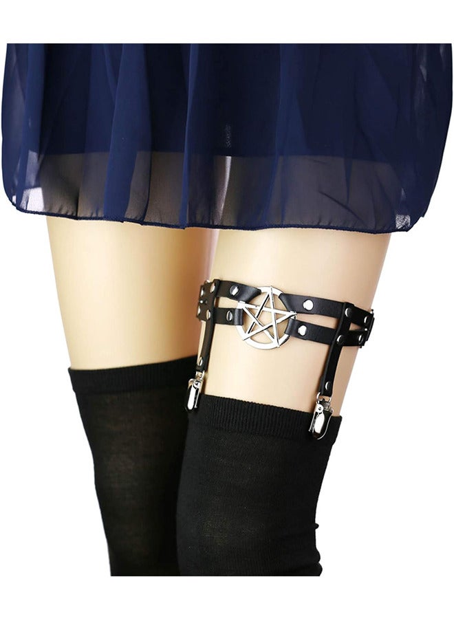 Depend Women Adjustable Leather Thigh Garter - 2 PCS Star Shaped Leg Garter With Clips Punk Goth Garters For Thigh-high Socks  - Image 5