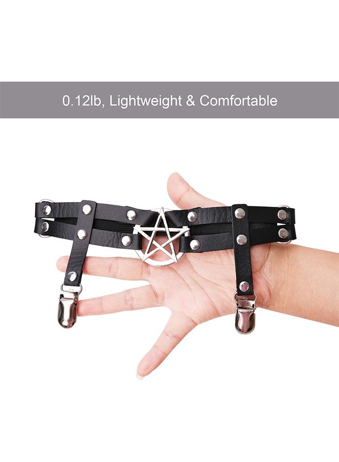 Depend Women Adjustable Leather Thigh Garter - 2 PCS Star Shaped Leg Garter With Clips Punk Goth Garters For Thigh-high Socks  - Image 3