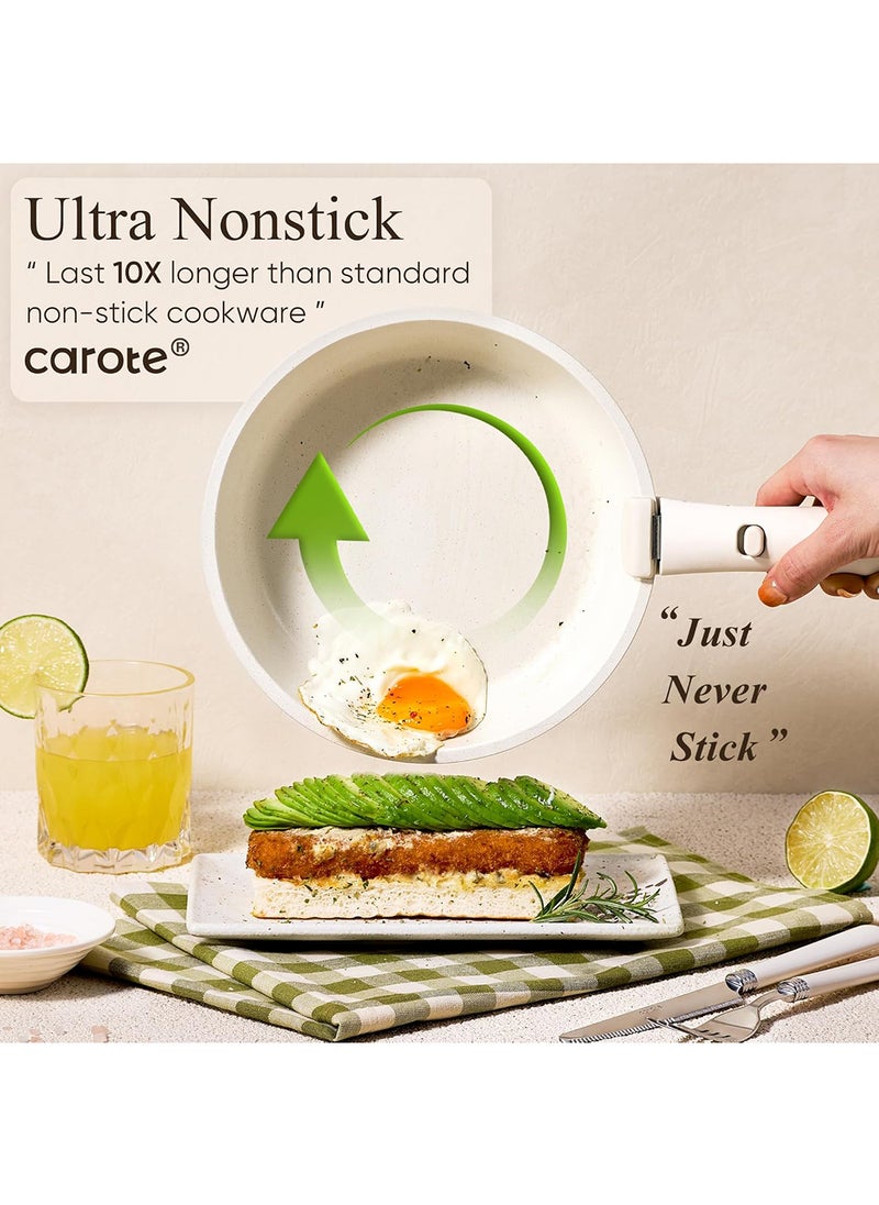 CAROTE - 17-Piece Pots and Pans Set, Nonstick Cookware Set, Oven/Fridge Use, Induction Kitchen Cookware Sets Non Stick with Detachable Handle, RV Cookware Set, White Color - Image 1