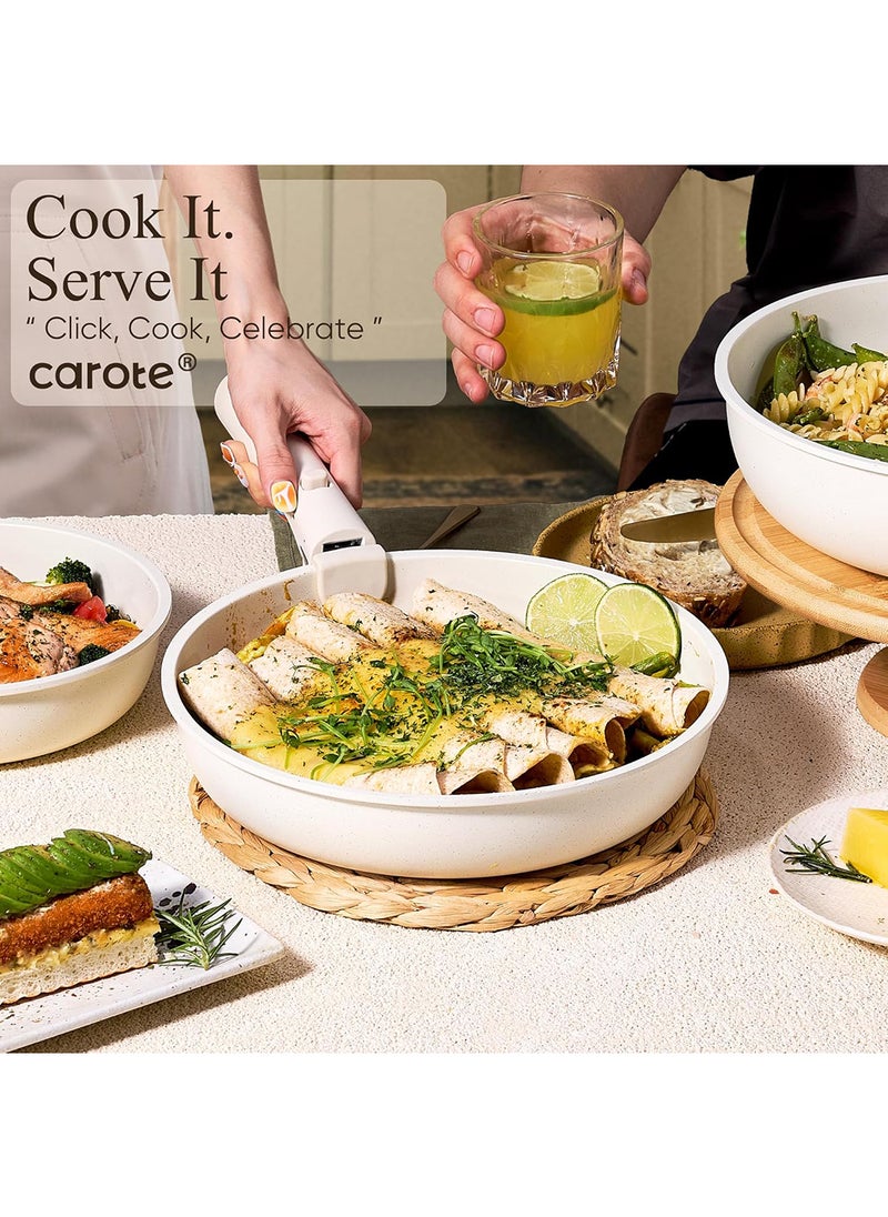 CAROTE - 17-Piece Pots and Pans Set, Nonstick Cookware Set, Oven/Fridge Use, Induction Kitchen Cookware Sets Non Stick with Detachable Handle, RV Cookware Set, White Color - Image 1