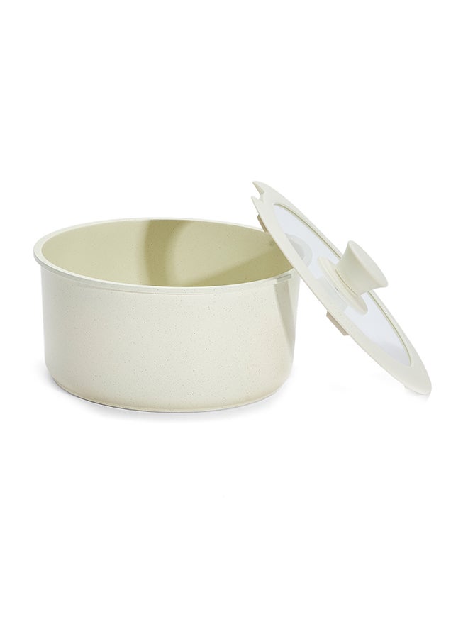 17 Piece Detachable Swiss Granite Cookware Set, Non-Stick, 1x Eggpan, 1x20cm Frypan, 1x26cm Frypan, 1x18cm Saucepan, 1x20cm Saucepan with silicone lid, 1x26cm Deep Frypan with silicone lid, 1x18cm fridge lid, 1x20cm fridge lid, 2 handles, 1 spatula, 4x Pan protector, Ice Cream Color