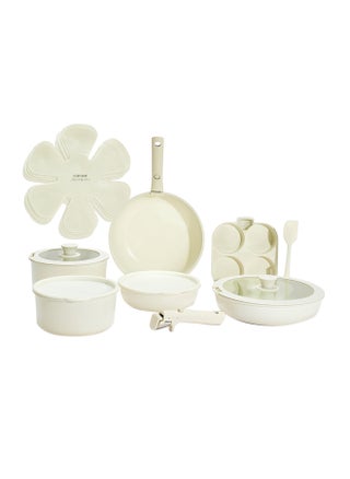 17 Piece Detachable Swiss Granite Cookware Set, Non-Stick, 1x Eggpan, 1x20cm Frypan, 1x26cm Frypan, 1x18cm Saucepan, 1x20cm Saucepan with silicone lid, 1x26cm Deep Frypan with silicone lid, 1x18cm fridge lid, 1x20cm fridge lid, 2 handles, 1 spatula, 4x Pan protector, Ice Cream Color - pzsku/ZAA96C236D9B1144D1B89Z/45/1750233596/a68bc8a0-67ef-4d50-8d2c-6631a9f80318
