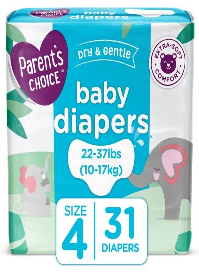 Parent's Choice Dry and Gentle Baby Diapers, Size 4, 31 Count Yellow - Image 1