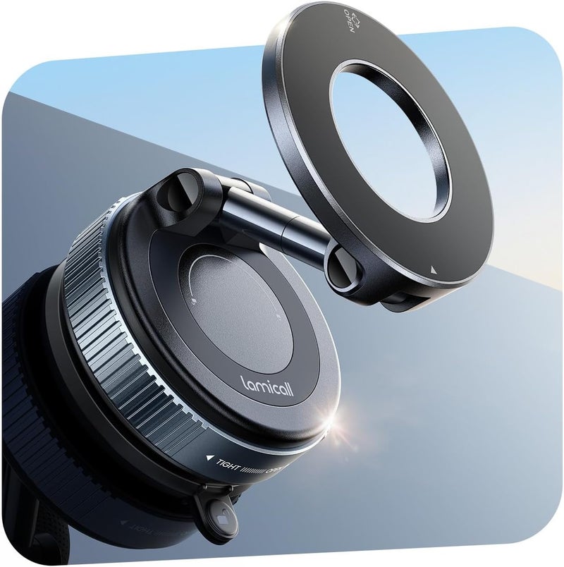 Lamicall Vacuum Magnetic Car Phone Holder - 2025 Upgraded Suction Cup Mount for MagSafe, 360° Rotatable for iPhone 17/16/15/14/13/12 Pro/Max/Plus/Air/Mini - Black