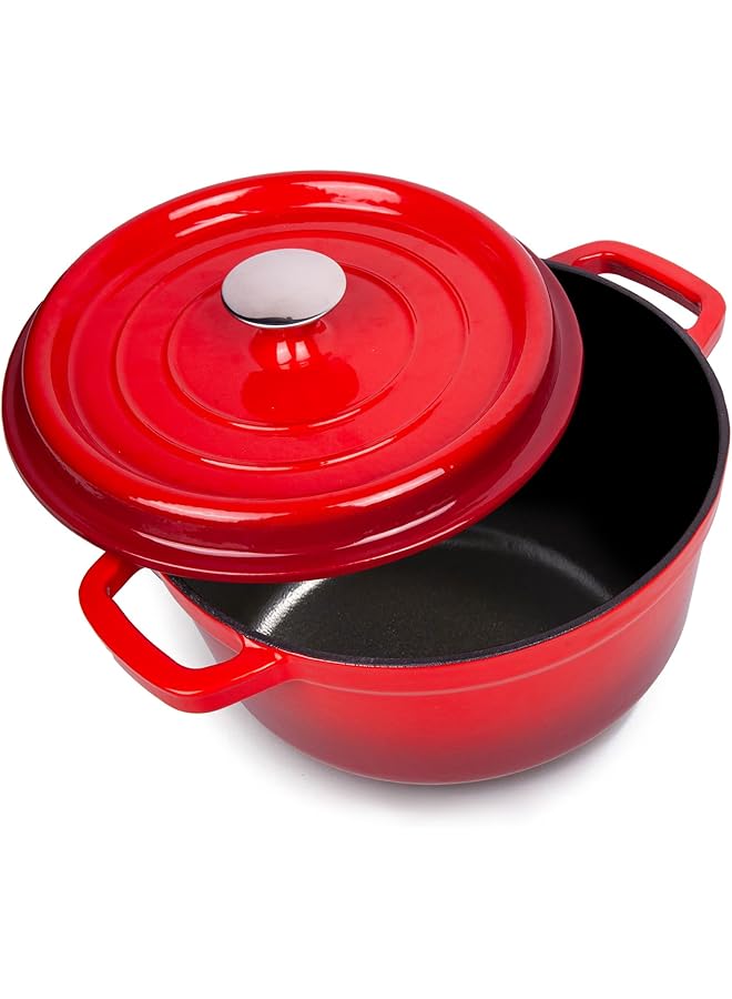 قدر هولندي من الحديد الزهر المطلي بالمينا، سعة 4 كوارت، أحمر، مثالي للطهي والقلي والشواء - Image 1