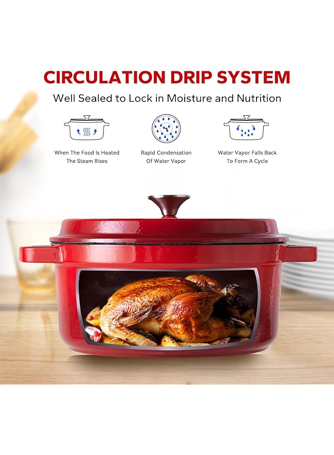 قدر هولندي من الحديد الزهر المطلي بالمينا، سعة 4 كوارت، أحمر، مثالي للطهي والقلي والشواء - Image 2