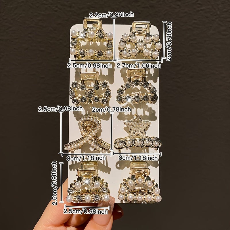 8pc Sparkling Rhinestone Pearl Hair Clips for Daily Travel Holiday Gift - Image 4