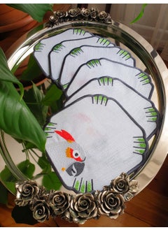 Tanem Home Parrot Pattern Embroidered 6-Piece Cocktail Napkin, Coasters 