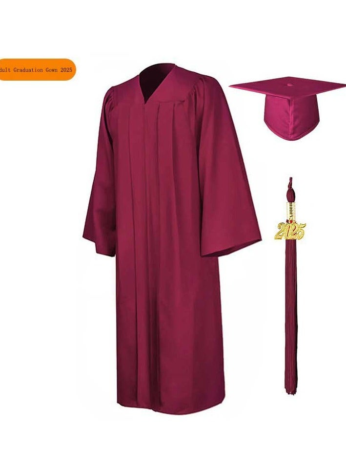 Loquat Middle High School College Graduation Gown Robe With Cap Wine Red - Image 1