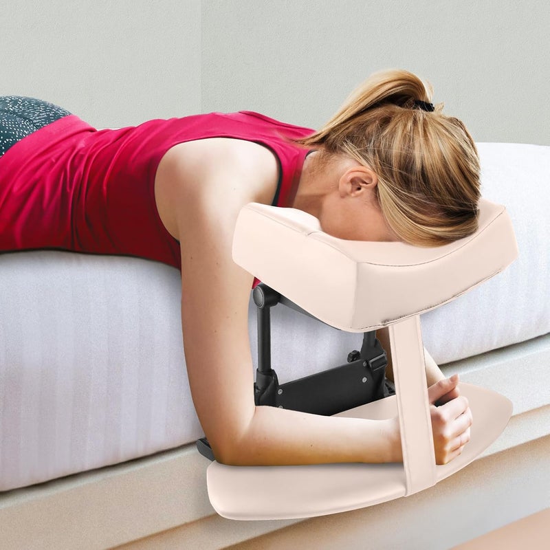 EBANKU Mattress Top Massage Kit, Adjustable Headrest Face Cradle Cushion, Face Down Pillow with Massage Table Armrests for Your Bed at Home (Square White) - Image 1