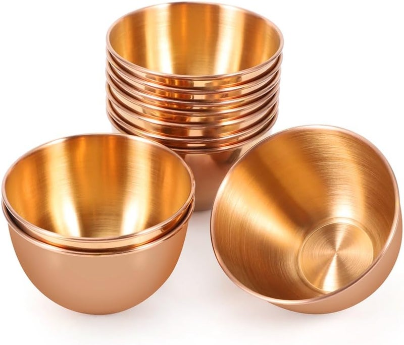 Amytalk 10 Pack 3.3inch Stainless Steel Sauce Dishes Mini Individual Saucers Bowl Round Seasoning Dishes Sushi Dipping Bowl Appetizer Plates, Champagne Gold - Image 1