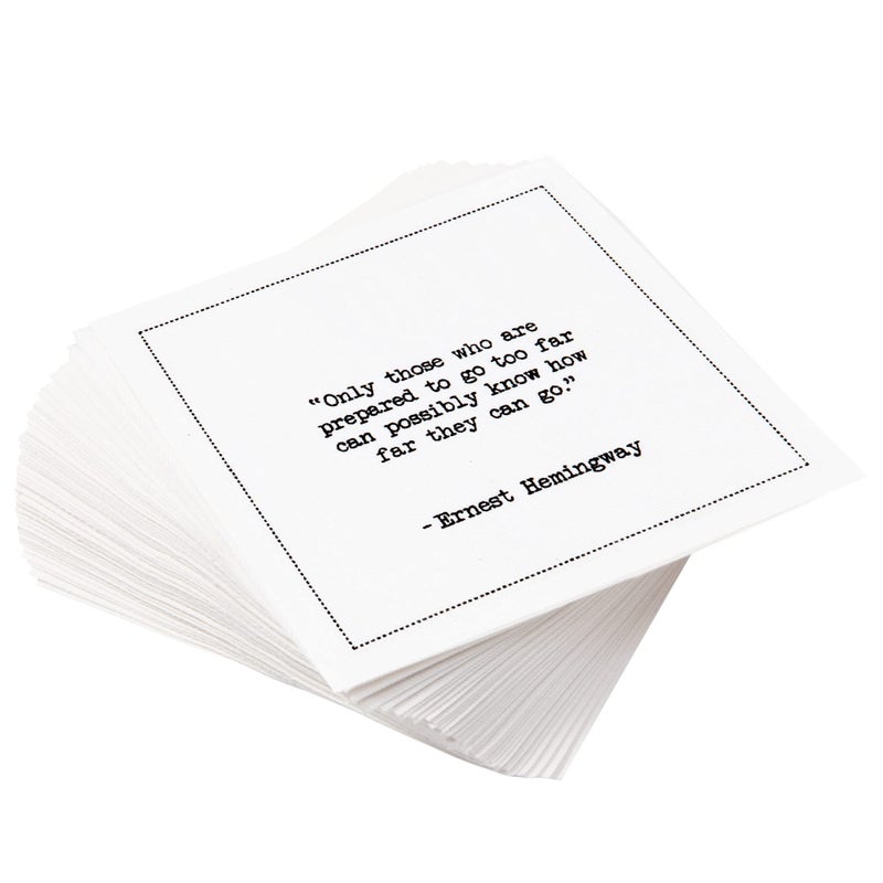 FIVE STAR NAPKINS Five Star Hemingway Quotes | White Cotton Cocktail Napkins | 50 Luxury Disposable Beverage Napkins with Witty Bar Quotes | Drink Napkins for Parties, Bars, Weddings & Game Nights - Image 1