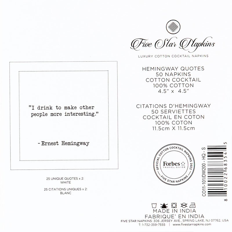 FIVE STAR NAPKINS Five Star Hemingway Quotes | White Cotton Cocktail Napkins | 50 Luxury Disposable Beverage Napkins with Witty Bar Quotes | Drink Napkins for Parties, Bars, Weddings & Game Nights - Image 5