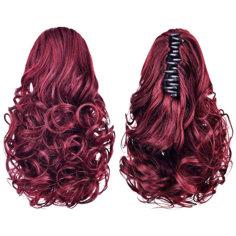 HSPJHTM Red Ponytail Extension,Burgundy Ponytails Hair Extensions Girls Clip on Pony Tail 10" Wavy Claw Clip Extension Hair Piece for Women Halloween Synthetic - Image 1