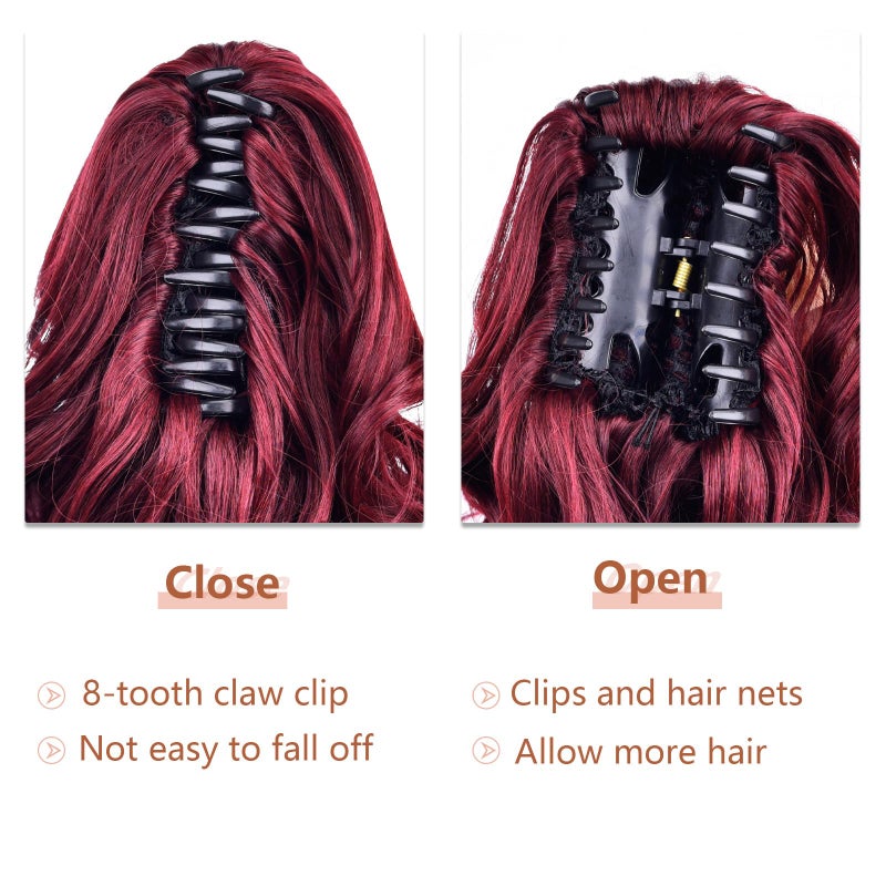 HSPJHTM Red Ponytail Extension,Burgundy Ponytails Hair Extensions Girls Clip on Pony Tail 10" Wavy Claw Clip Extension Hair Piece for Women Halloween Synthetic - Image 3