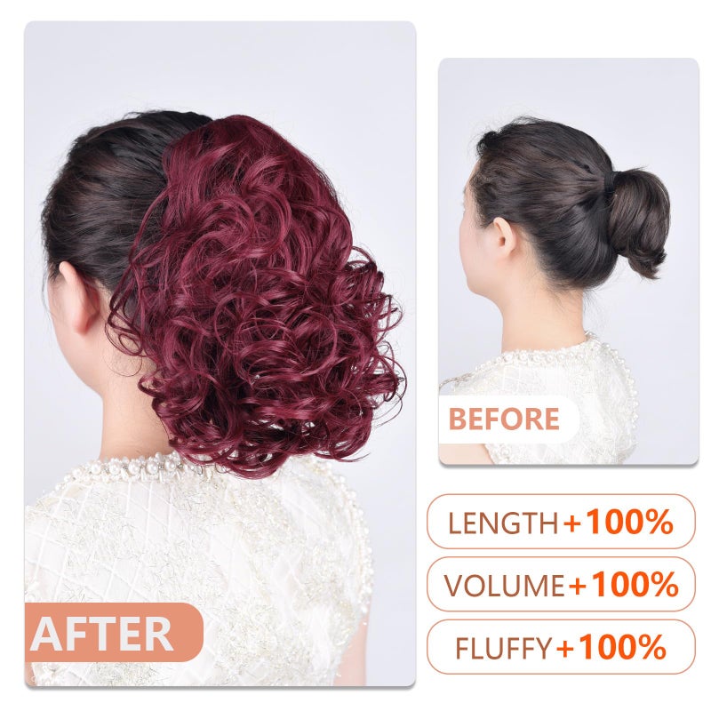 HSPJHTM Red Ponytail Extension,Burgundy Ponytails Hair Extensions Girls Clip on Pony Tail 10" Wavy Claw Clip Extension Hair Piece for Women Halloween Synthetic - Image 4