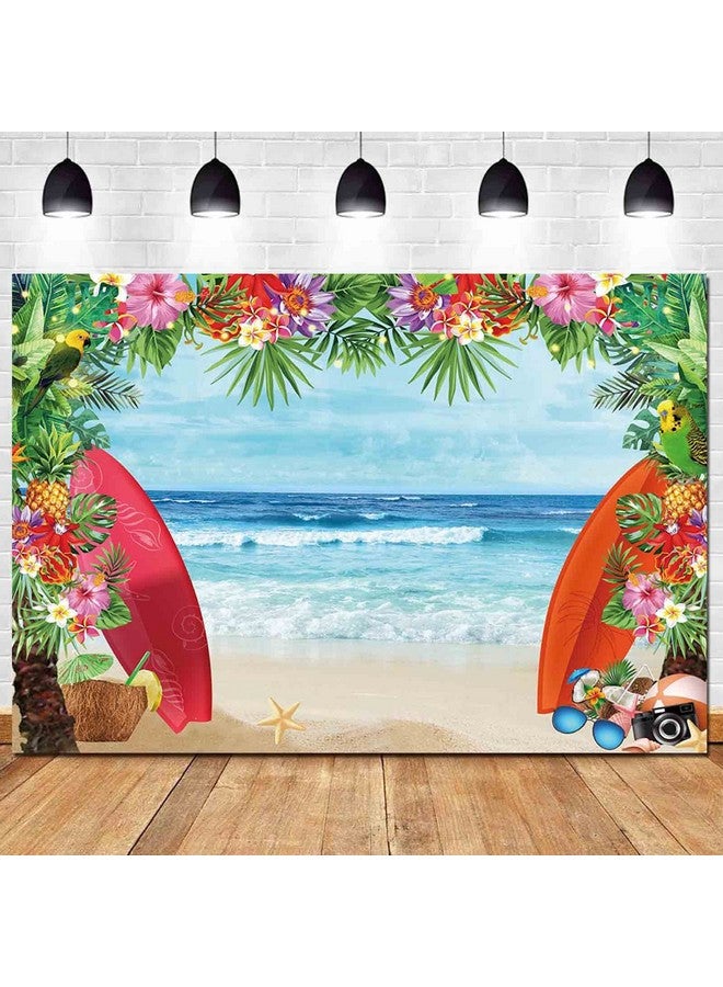 HQM خلفية صور ذات طابع استوائي صيفي على الشاطئ مقاس 5X3 أقدام من القماش على شكل محارة شاطئ هاواي وزهرة البحر الزرقاء للأطفال وحفلات أعياد الميلاد وحفلات استقبال المولود وديكور طاولة الكعكة بدعائم التصوير في الاستوديو - Image 1