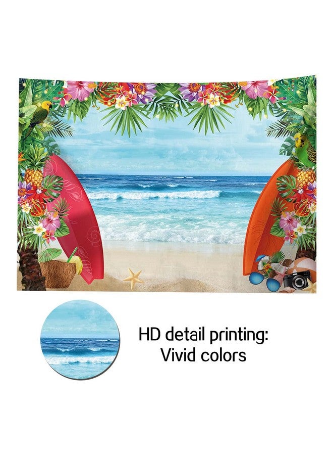 HQM خلفية صور ذات طابع استوائي صيفي على الشاطئ مقاس 5X3 أقدام من القماش على شكل محارة شاطئ هاواي وزهرة البحر الزرقاء للأطفال وحفلات أعياد الميلاد وحفلات استقبال المولود وديكور طاولة الكعكة بدعائم التصوير في الاستوديو - Image 3