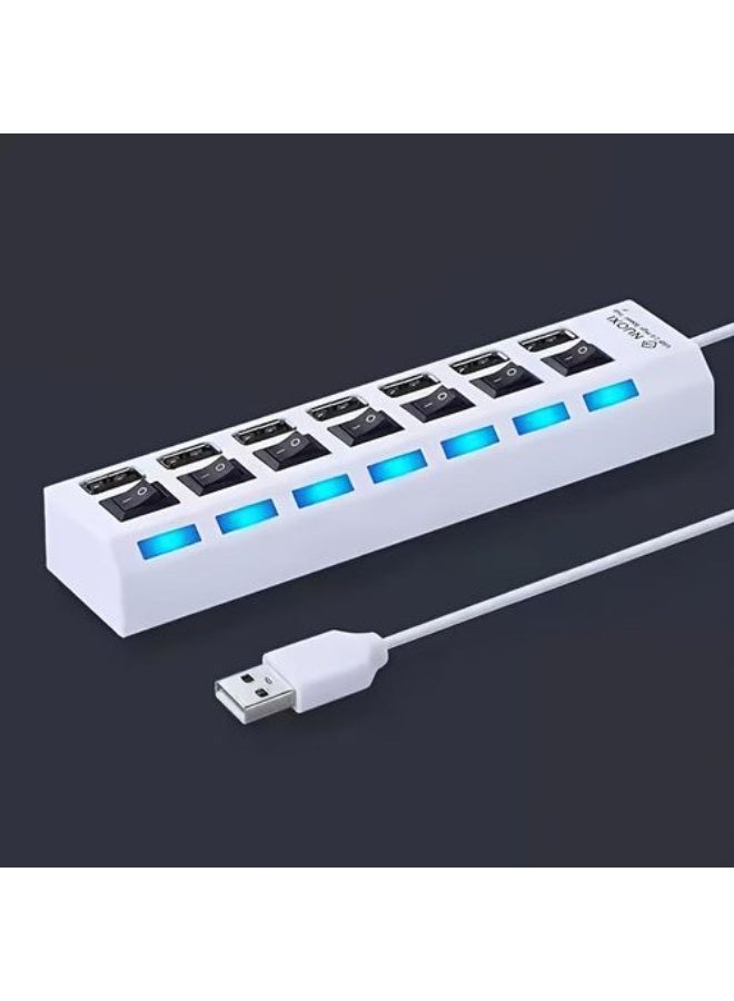 بورتز موزع منافذ USB بـ7 منافذ مع مفاتيح تشغيل/إيقاف فردية وكابل طويل، أبيض - Image 4