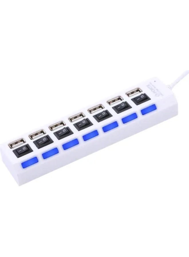 بورتز موزع منافذ USB بـ7 منافذ مع مفاتيح تشغيل/إيقاف فردية وكابل طويل، أبيض - Image 5