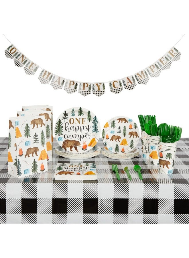 Blue Panda Camping 1St Birthday Party Dinnerware One Happy Camper Birthday Decorations Campingthemed Party Decorations Celebration Supplies For Boys And Kids (Serves 24) - Image 1