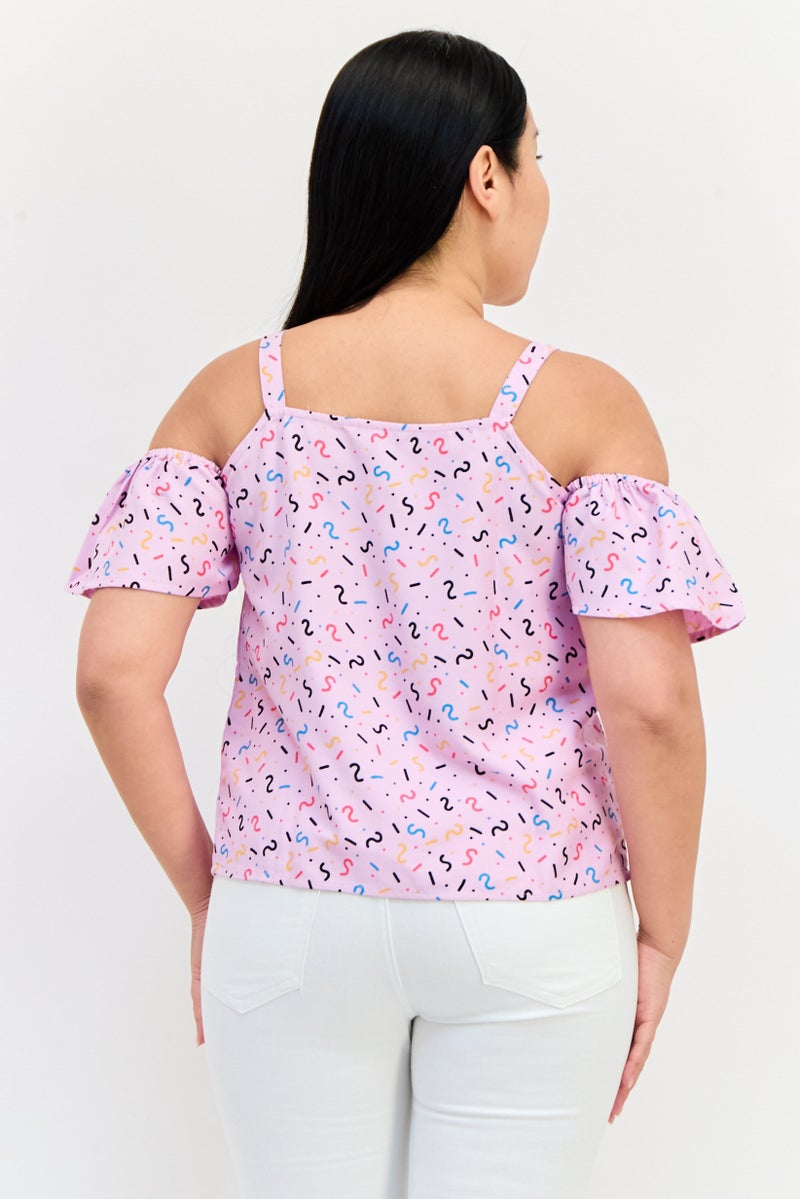 ONLY Women Square Neck Cap Sleeve Allover Print Top, Multicolor  - Image 3
