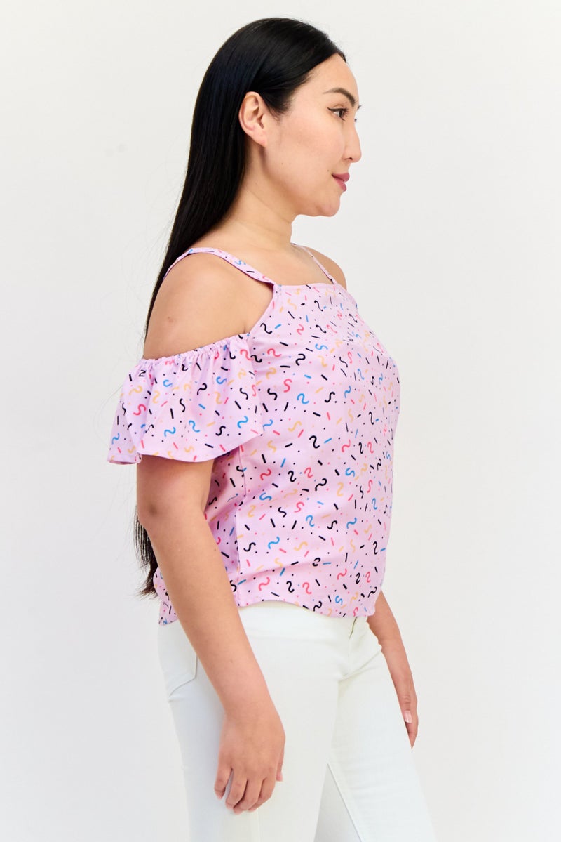ONLY Women Square Neck Cap Sleeve Allover Print Top, Multicolor  - Image 2
