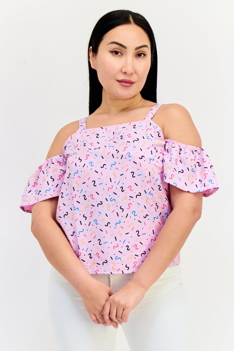 ONLY Women Square Neck Cap Sleeve Allover Print Top, Multicolor  - Image 1
