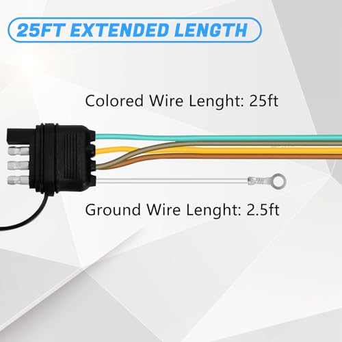 Gonice 25Ft 4 Pin Trailer Wiring Harness Kit with Black Nylon Protective Sleeve, 4 Pin 5 Wire Plug for Enhanced Durability - Wishbond Trailer Wire Kit - Image 5