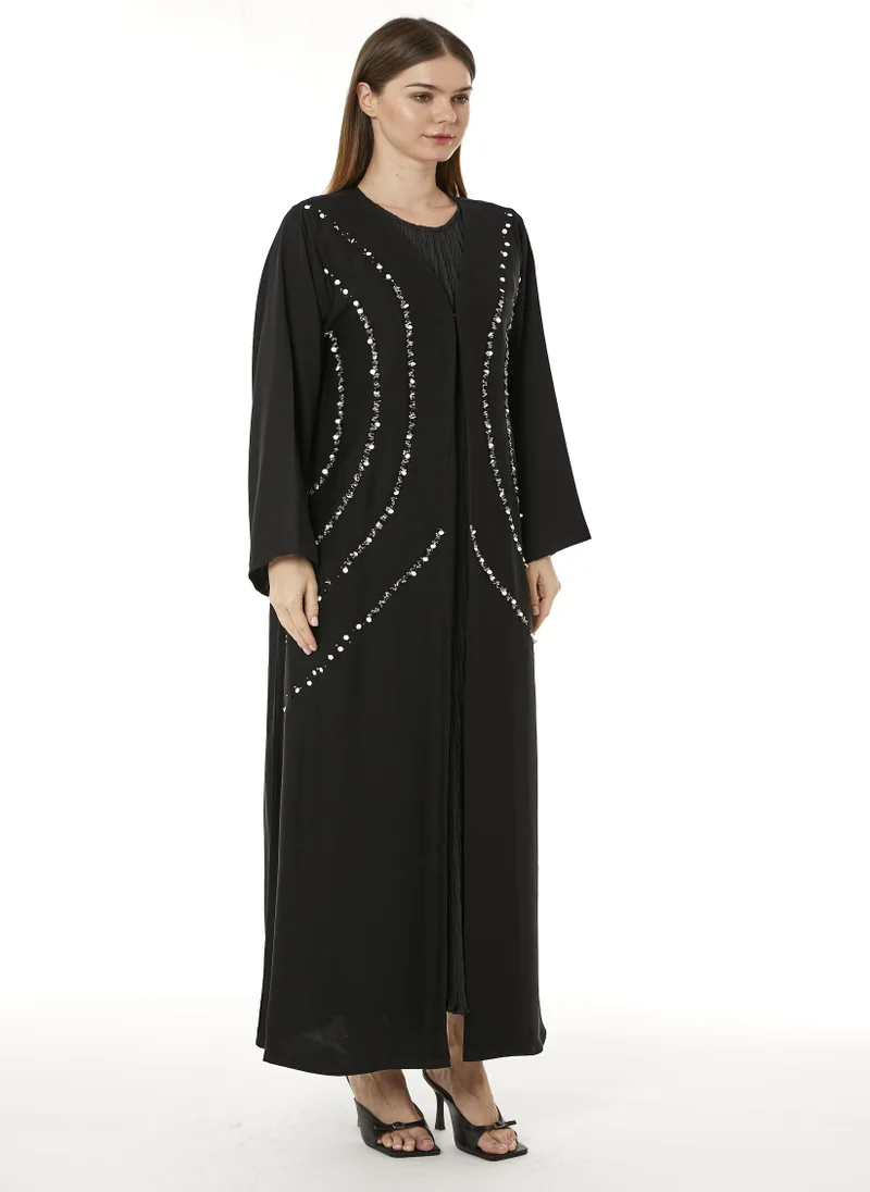 Moistreet MOiSTREET Black Indonesian Crepe Hand Embellished Abaya