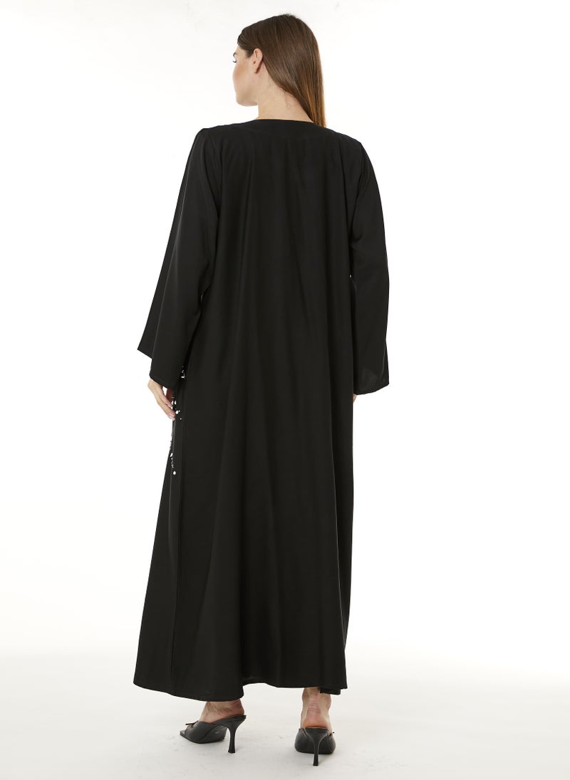 MOiSTREET Black Indonesian Crepe Hand Embellished Abaya - Image 4
