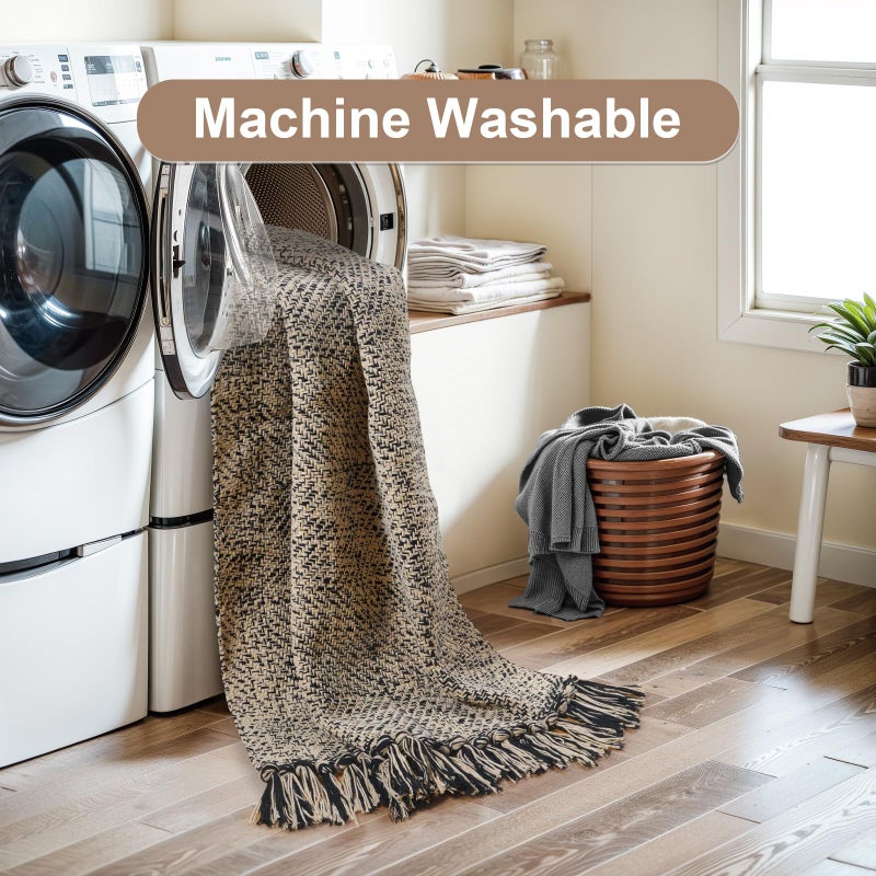 Collive 4x6 Area Rug, Natural/Black Woven Cotton Washable Modern Bedroom Rugs, Boho Dining Room Door Rug Carpet with Tassel for Living Room Nursery Room Office, Outdoor Rug for Patio Hallway Decor - Image 4