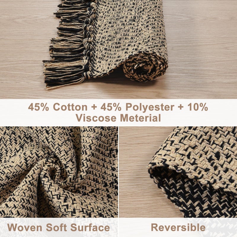 Collive 4x6 Area Rug, Natural/Black Woven Cotton Washable Modern Bedroom Rugs, Boho Dining Room Door Rug Carpet with Tassel for Living Room Nursery Room Office, Outdoor Rug for Patio Hallway Decor - Image 3
