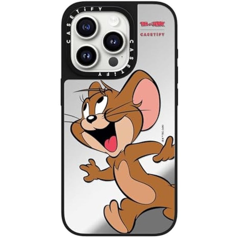 كاستيفي CASETiFY Mirror Case for iPhone 15 Pro 【Tom and Jerry Colab/Reflective / 4.9ft Drop Protection/Compatible with Magsafe】 - Jerry Character - Silver on Black - Image 2