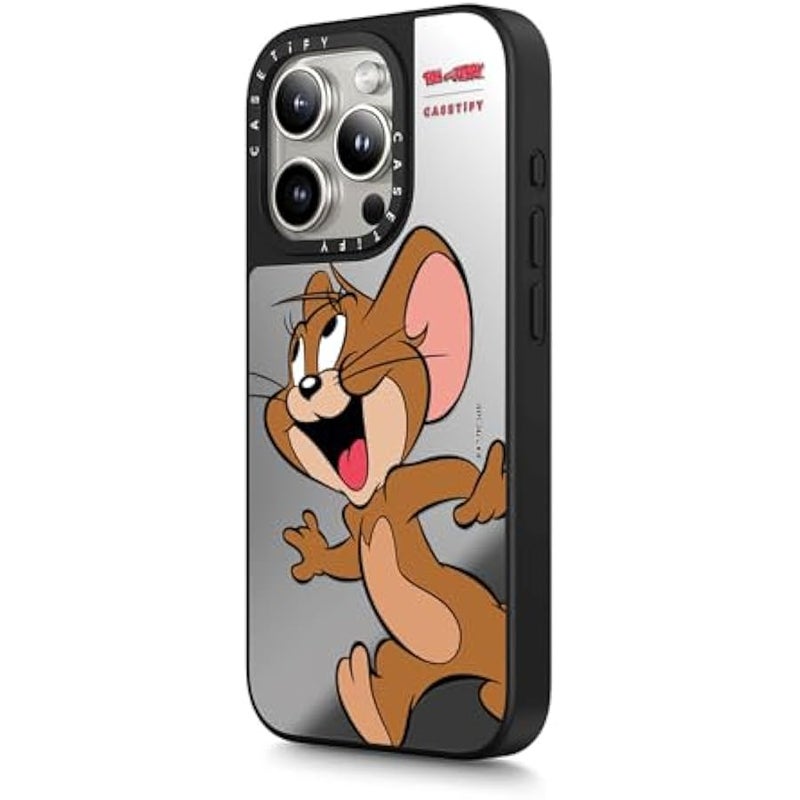كاستيفي CASETiFY Mirror Case for iPhone 15 Pro 【Tom and Jerry Colab/Reflective / 4.9ft Drop Protection/Compatible with Magsafe】 - Jerry Character - Silver on Black - Image 4