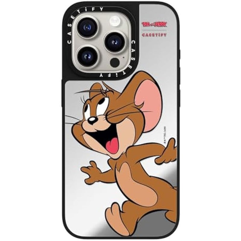 كاستيفي CASETiFY Mirror Case for iPhone 15 Pro 【Tom and Jerry Colab/Reflective / 4.9ft Drop Protection/Compatible with Magsafe】 - Jerry Character - Silver on Black - Image 5
