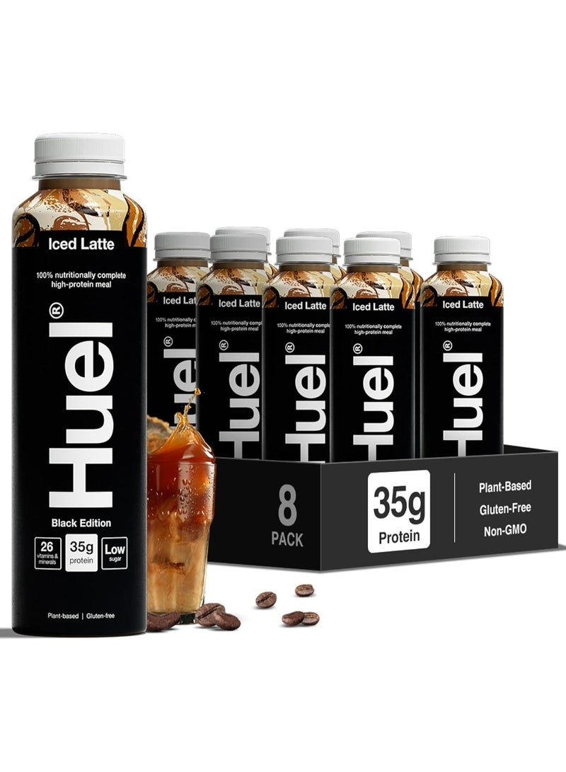 HUELE Huel Black Edition Ready-to-drink, 8 x 500ml Bottles, Protein Shakes, Iced Latte, High Protein Drink, 35g Protein Per Bottle - Image 1