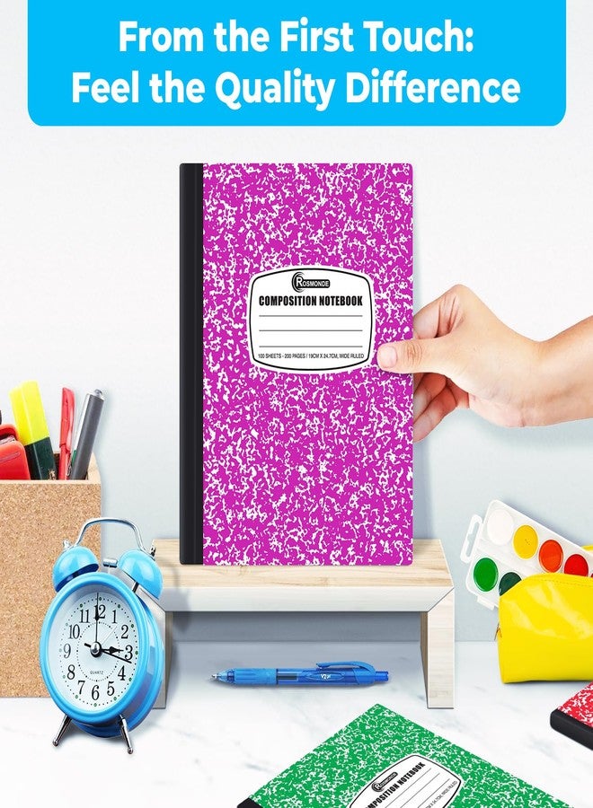 Rosmonde Wide Ruled Composition Notebooks 12 Pack, 200 Pages (100 Sheets), 9-3/4 x 7-1/2", Hard Cover, Sturdy Sewn Binding, Assorted Fun Colors Marble Composition Book, School & Office Note Book, Bulk - Image 4
