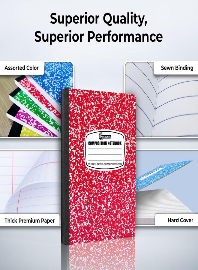 Rosmonde Wide Ruled Composition Notebooks 12 Pack, 200 Pages (100 Sheets), 9-3/4 x 7-1/2", Hard Cover, Sturdy Sewn Binding, Assorted Fun Colors Marble Composition Book, School & Office Note Book, Bulk - Image 2