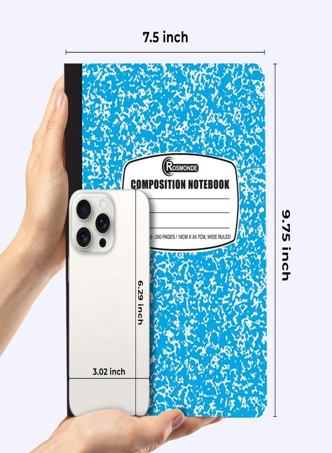 Rosmonde Wide Ruled Composition Notebooks 12 Pack, 200 Pages (100 Sheets), 9-3/4 x 7-1/2", Hard Cover, Sturdy Sewn Binding, Assorted Fun Colors Marble Composition Book, School & Office Note Book, Bulk - Image 3